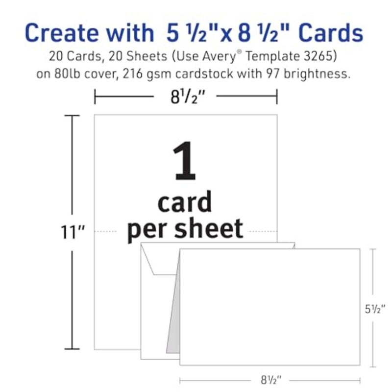 Printable Greeting Cards, Half-Fold, 5.5" x 8.5", Matte White, 20 Blank Cards with Envelopes 3265 - Image 5