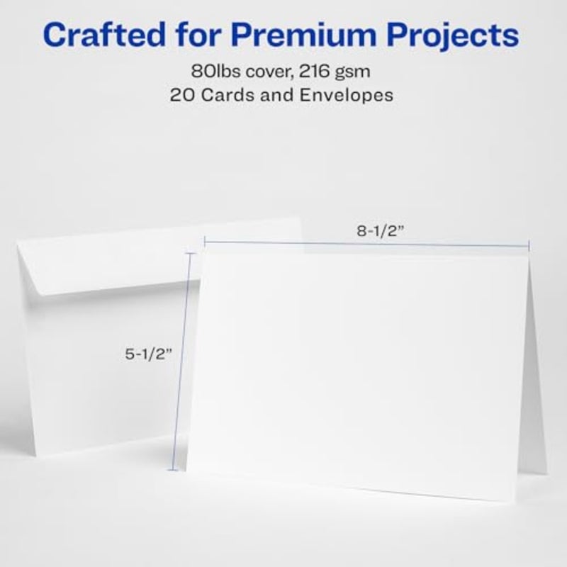 Printable Greeting Cards, Half-Fold, 5.5" x 8.5", Matte White, 20 Blank Cards with Envelopes 3265 - Image 2