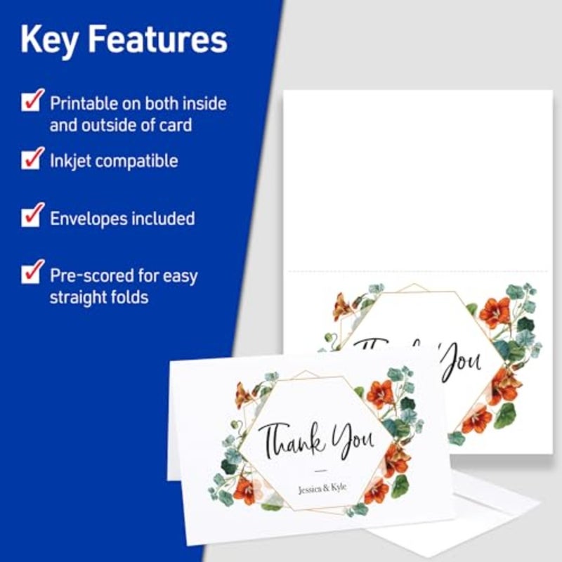 Printable Greeting Cards, Half-Fold, 5.5" x 8.5", Matte White, 20 Blank Cards with Envelopes 3265 - Image 3