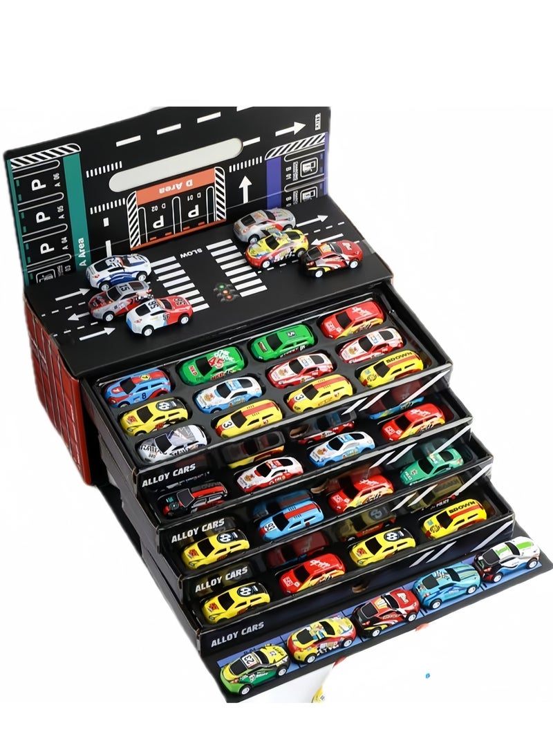 Toy Cars Collection Set with Storage Display Case, 48 Alloy Racing Cars, Multi-Colour Friction Powered Cars Toys for Toddlers, Boys, Girls’ Educational Play, Goodie Bags Stuffers - Image 1