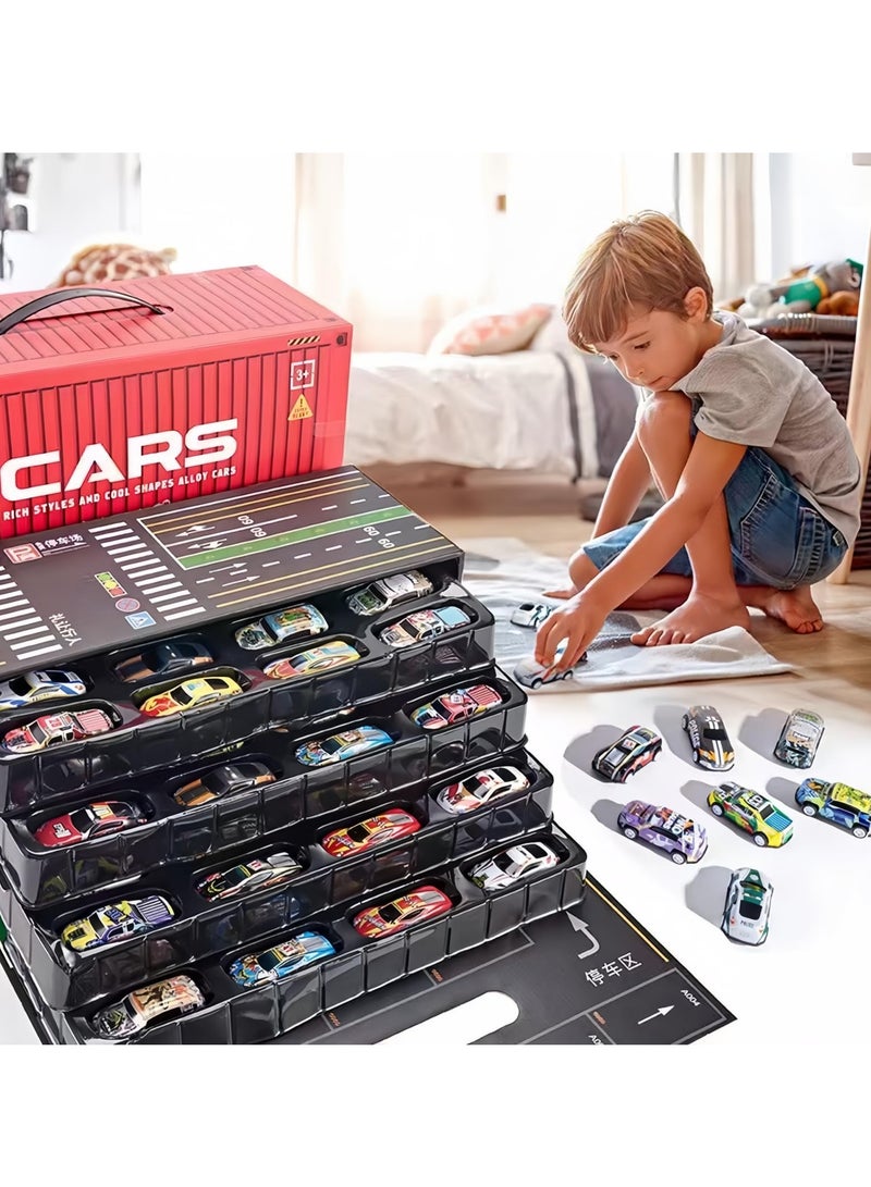 Toy Cars Collection Set with Storage Display Case, 48 Alloy Racing Cars, Multi-Colour Friction Powered Cars Toys for Toddlers, Boys, Girls’ Educational Play, Goodie Bags Stuffers - Image 2