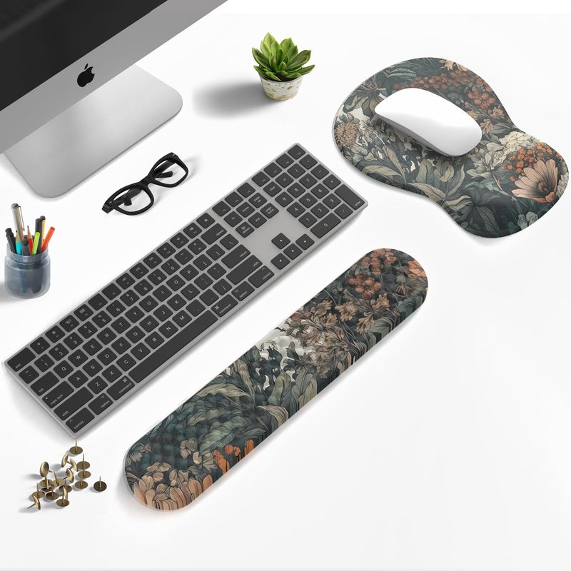 Mechanical Cattle Boho Aesthetic Mouse Pad with Wrist Rest Keyboardpad Vintage Wildflowers Wrist Rest for Computer Keyboard Wrist Rest, Non-Slip Base Home/Office for Computer Keyboard, Made Easy Typing & Relieve - Image 2