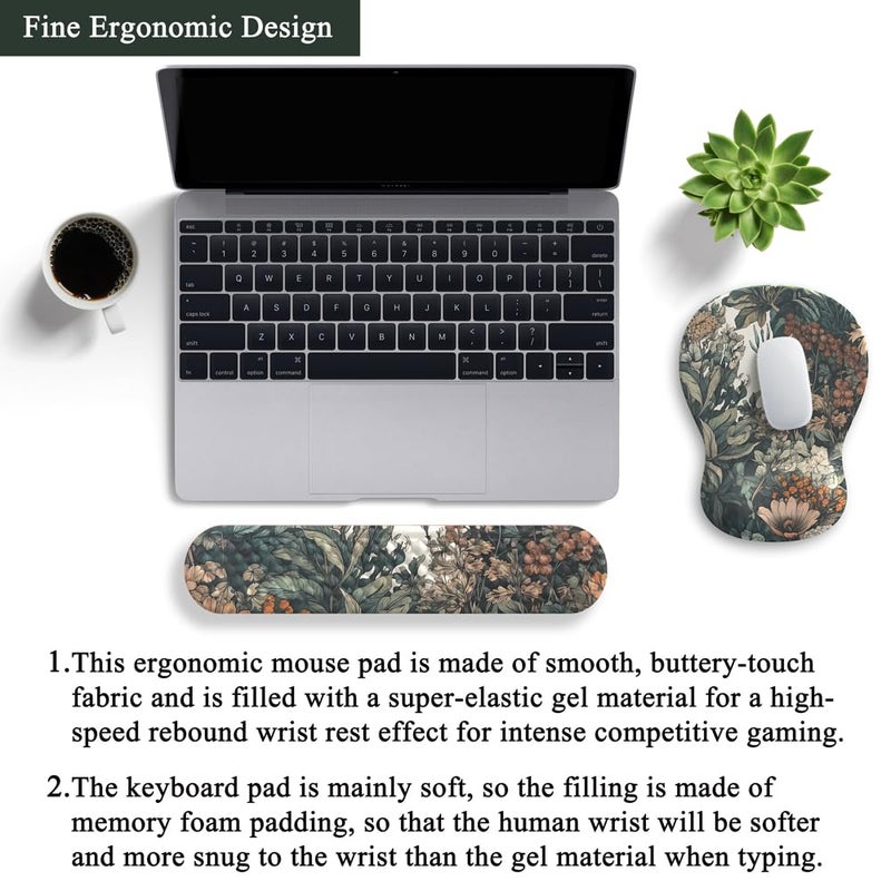 Mechanical Cattle Boho Aesthetic Mouse Pad with Wrist Rest Keyboardpad Vintage Wildflowers Wrist Rest for Computer Keyboard Wrist Rest, Non-Slip Base Home/Office for Computer Keyboard, Made Easy Typing & Relieve - Image 4