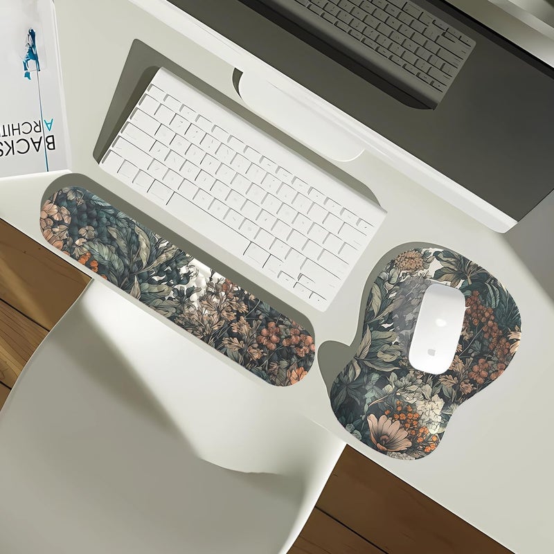 Mechanical Cattle Boho Aesthetic Mouse Pad with Wrist Rest Keyboardpad Vintage Wildflowers Wrist Rest for Computer Keyboard Wrist Rest, Non-Slip Base Home/Office for Computer Keyboard, Made Easy Typing & Relieve - Image 3