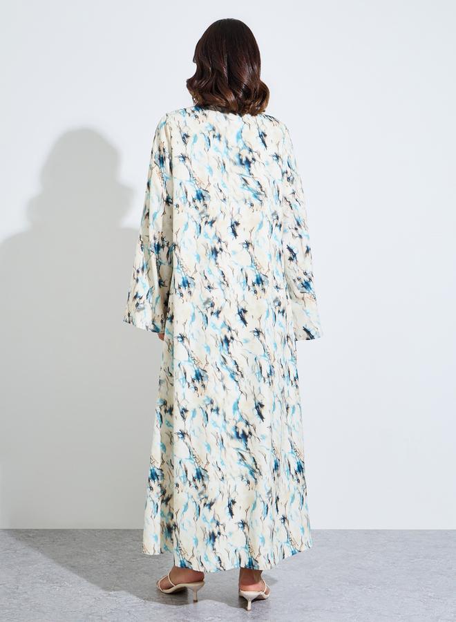 Amirah Cream All Over Print Open Front Abaya - Image 3