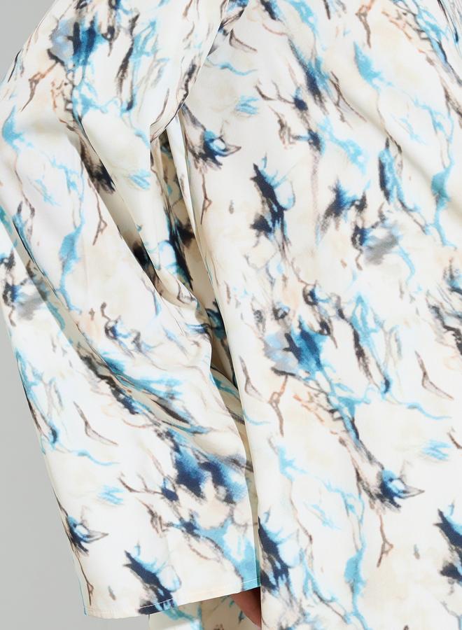 Amirah Cream All Over Print Open Front Abaya - Image 4