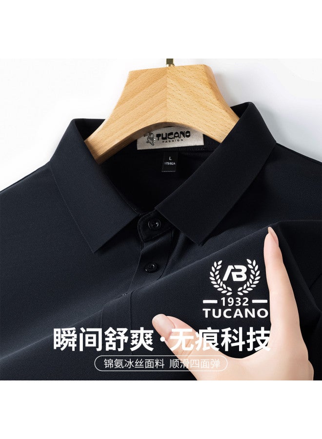 Tucano men's Solid Color Turn-down Collar Business Casual Breathable Short-sleeve Polo Shirt T-shirt - Image 2