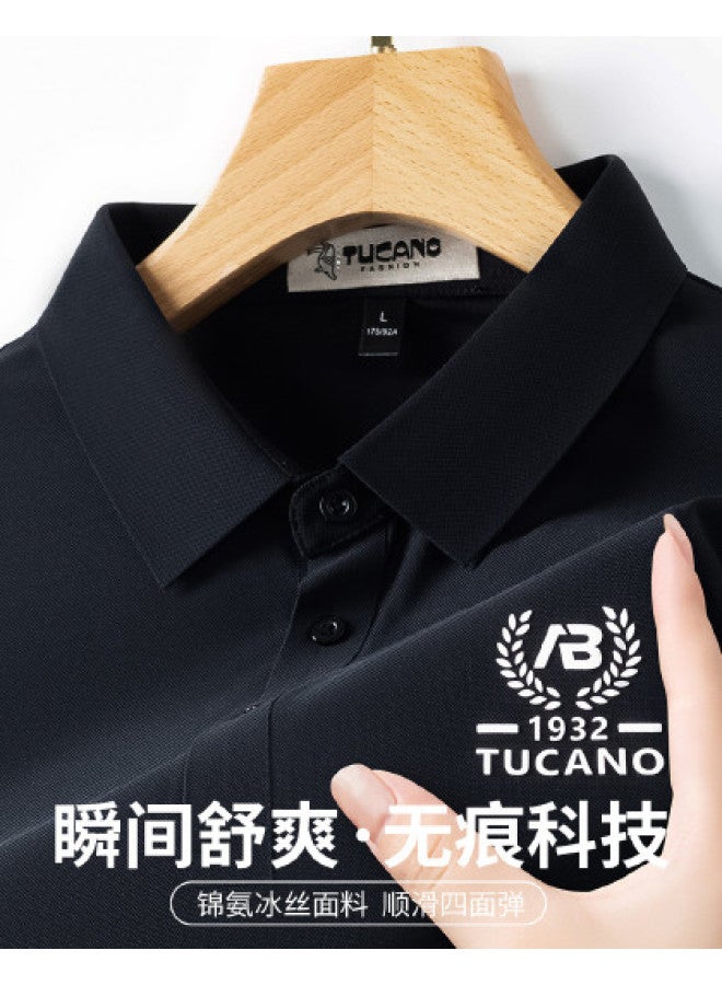 Tucano men's Solid Color Turn-down Collar Business Casual Breathable Short-sleeve Polo Shirt T-shirt - Image 1