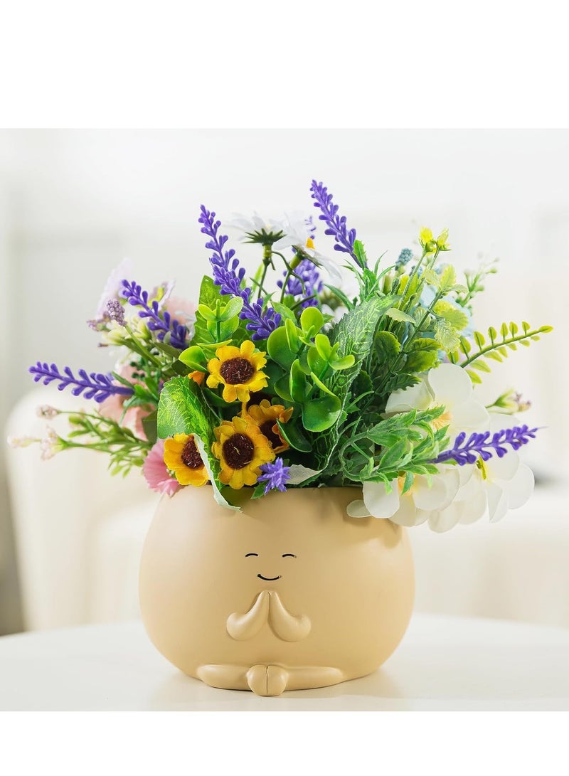 SOLARAE Face Plant Pots, Pot Planter, Succulent Pots, Resin Flower Pot Planter, Cute Resin Flower Pots with Drainage Hole, 5 Inch Head Planters for Indoor Plants - Image 1