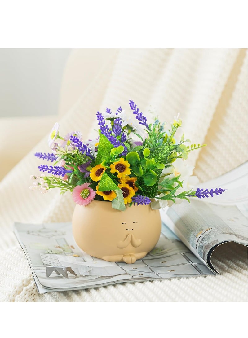 SOLARAE Face Plant Pots, Pot Planter, Succulent Pots, Resin Flower Pot Planter, Cute Resin Flower Pots with Drainage Hole, 5 Inch Head Planters for Indoor Plants - Image 3