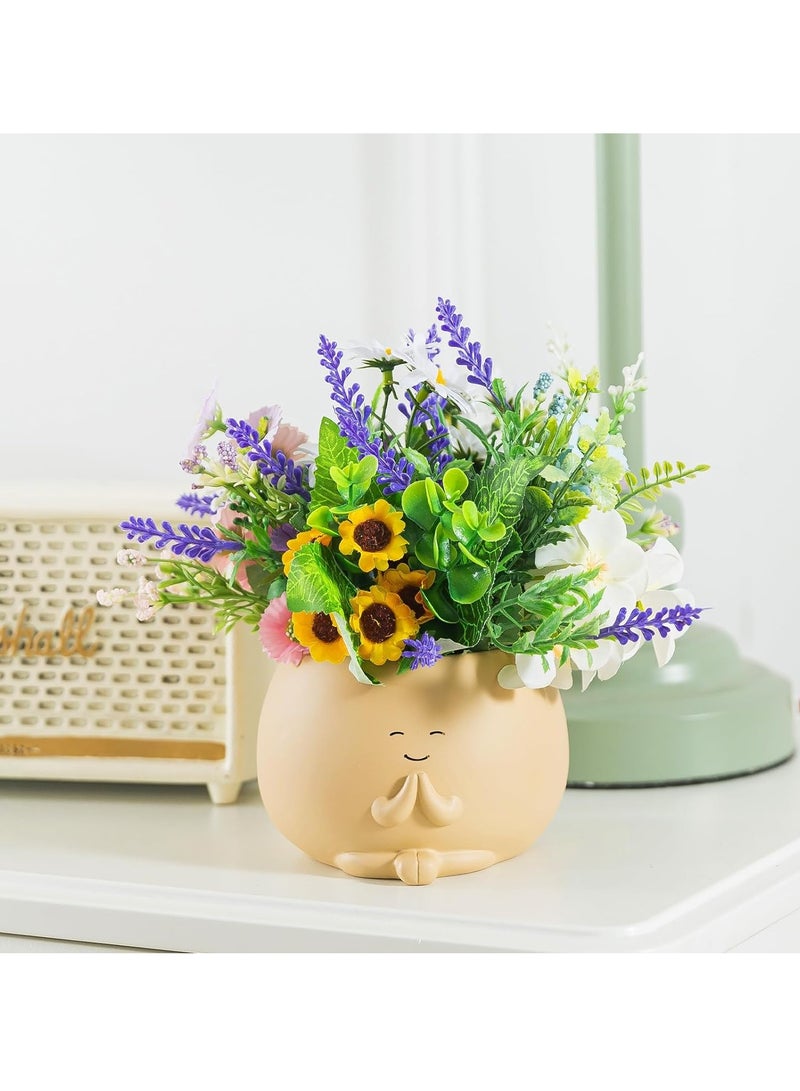 SOLARAE Face Plant Pots, Pot Planter, Succulent Pots, Resin Flower Pot Planter, Cute Resin Flower Pots with Drainage Hole, 5 Inch Head Planters for Indoor Plants - Image 4