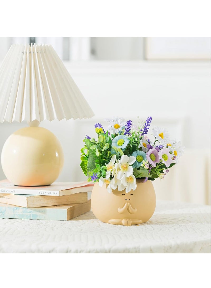 SOLARAE Face Plant Pots, Pot Planter, Succulent Pots, Resin Flower Pot Planter, Cute Resin Flower Pots with Drainage Hole, 5 Inch Head Planters for Indoor Plants - Image 2