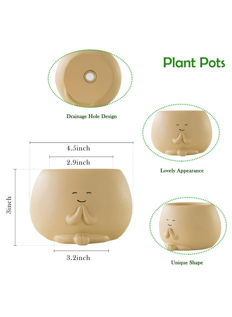 SOLARAE Face Plant Pots, Pot Planter, Succulent Pots, Resin Flower Pot Planter, Cute Resin Flower Pots with Drainage Hole, 5 Inch Head Planters for Indoor Plants - Image 5
