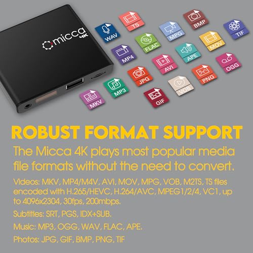 Micca ميديا بلاير ميكا 4K ألترا-إتش دي للوسائط الرقمية لمحركات USB وبطاقات MicroSD، لافتات رقمية، H.265/HEVC H.264/AVC فيديوهات MP4 MKV موسيقى MP3 صور JPG، 4K HDMI، AV تناظري، تشغيل تلقائي واستئناف - Image 5