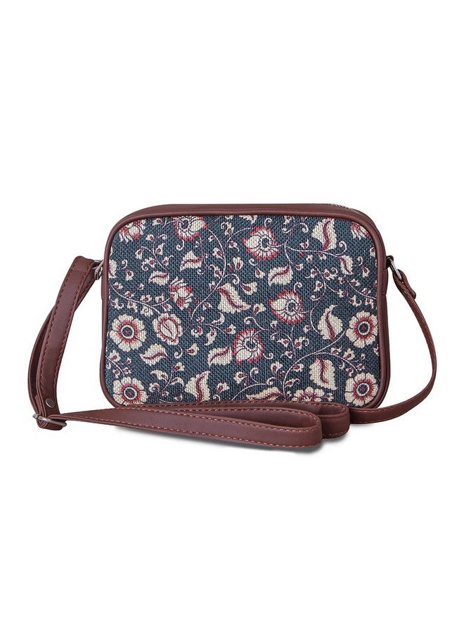 ZOUK حقيبة زوك السلينج | حقائب كروس بودي للنساء | حقائب يد نسائية | أنيقة | حقيبة مسائية من جلد نباتي | للاستخدام في السفر والمكتب | محفظة ومحفظة | طباعة كالمكاري باللون الأزرق شيتور - Image 3