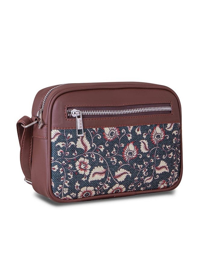 ZOUK حقيبة زوك السلينج | حقائب كروس بودي للنساء | حقائب يد نسائية | أنيقة | حقيبة مسائية من جلد نباتي | للاستخدام في السفر والمكتب | محفظة ومحفظة | طباعة كالمكاري باللون الأزرق شيتور - Image 4