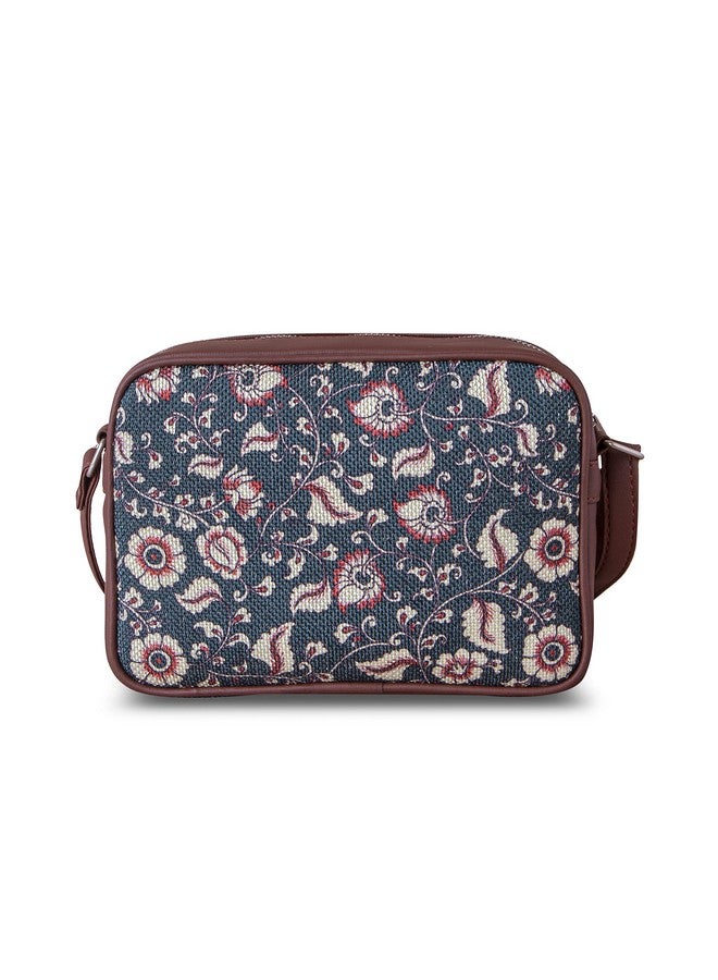 ZOUK حقيبة زوك السلينج | حقائب كروس بودي للنساء | حقائب يد نسائية | أنيقة | حقيبة مسائية من جلد نباتي | للاستخدام في السفر والمكتب | محفظة ومحفظة | طباعة كالمكاري باللون الأزرق شيتور - Image 1