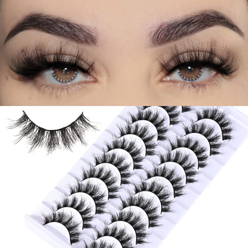 FARRED Natural Lashes Short False Eyelashes Wispy Mink Eye Lash Fluffy Wispies Eyelash Natural Look 10 Pairs Fake Lashes Pack Volume Lash Strips Pestaas