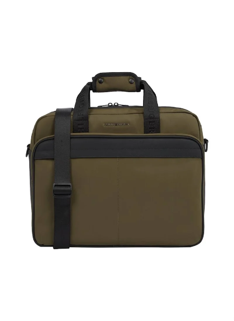 TOMMY HILFIGER Men's Metal Logo Laptop Bag - Polyester, Green