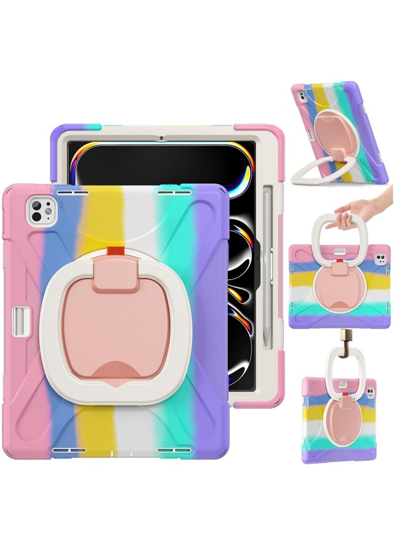 روك بو جراب لجهاز iPad Pro مقاس 13 بوصة (M5/M4) 2025/2024 غطاء سيليكون قوي ومتين مع حزام يد يدور 360 درجة وحامل مخفي قابل للطي لجهاز iPad Pro مقاس 13 بوصة - Image 1