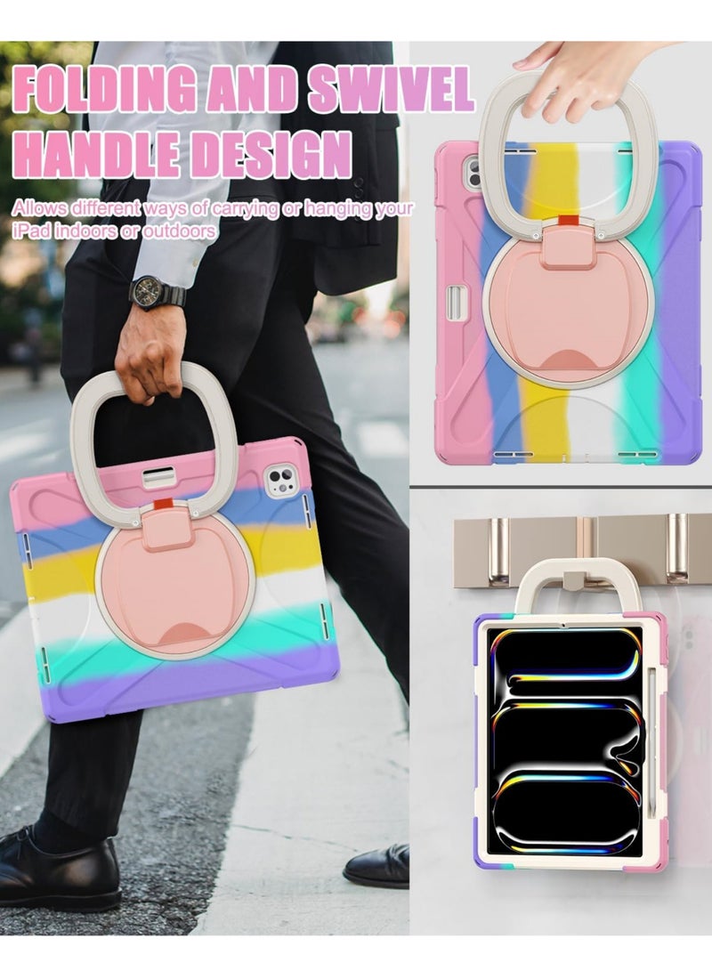 روك بو جراب لجهاز iPad Pro مقاس 13 بوصة (M5/M4) 2025/2024 غطاء سيليكون قوي ومتين مع حزام يد يدور 360 درجة وحامل مخفي قابل للطي لجهاز iPad Pro مقاس 13 بوصة - Image 4