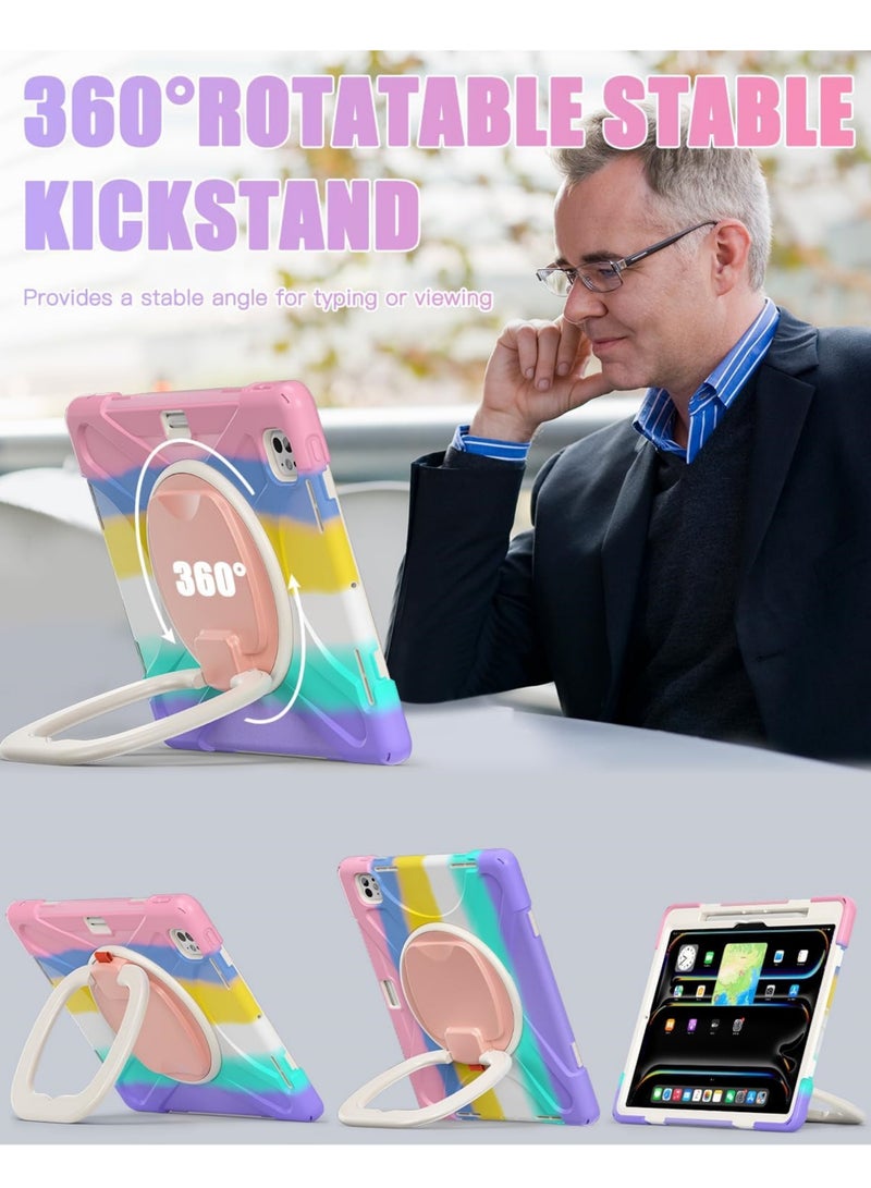 روك بو جراب لجهاز iPad Pro مقاس 13 بوصة (M5/M4) 2025/2024 غطاء سيليكون قوي ومتين مع حزام يد يدور 360 درجة وحامل مخفي قابل للطي لجهاز iPad Pro مقاس 13 بوصة - Image 3