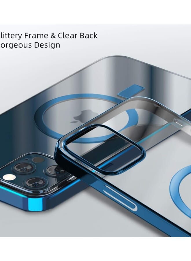 MagSafe Compatible for Apple iPhone 13 Pro Clear Case Slim Plating Magnetic Cover Blue - Image 3