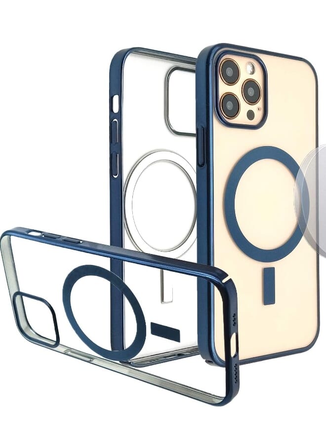 MagSafe Compatible for Apple iPhone 13 Pro Clear Case Slim Plating Magnetic Cover Blue - Image 2