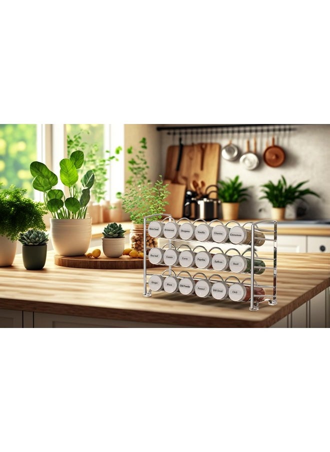 Deco Brothers Spice Rack Stand holder with 18 Bottles and 48 Labels, Chrome