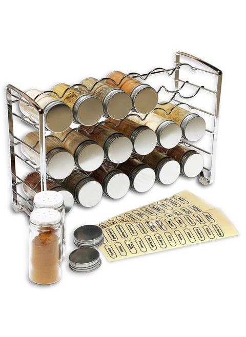 Deco Brothers Spice Rack Stand holder with 18 Bottles and 48 Labels, Chrome