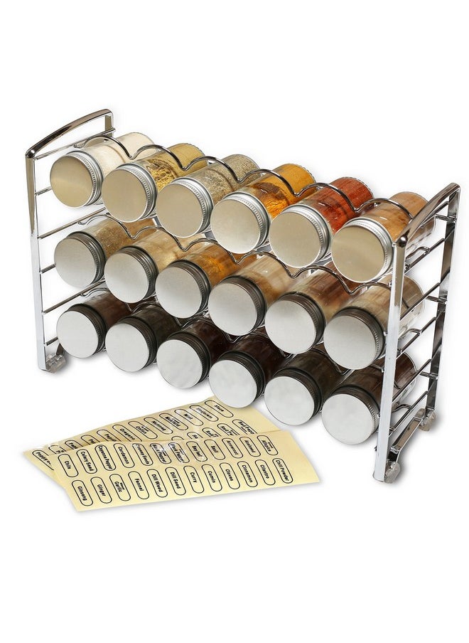 Deco Brothers Spice Rack Stand holder with 18 Bottles and 48 Labels, Chrome
