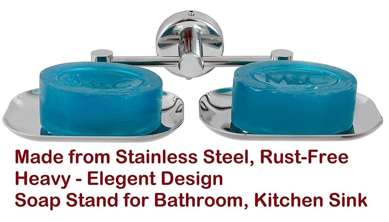 Ferio Stainless Steel Double Soap Holder | Soap Stand | Soap Organizer for Bathroom Chrome Finish (Pack of 1) - Image 4