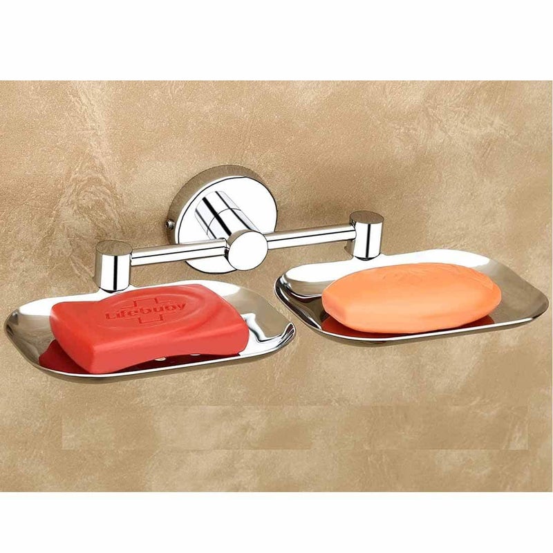 Ferio Stainless Steel Double Soap Holder | Soap Stand | Soap Organizer for Bathroom Chrome Finish (Pack of 1) - Image 2