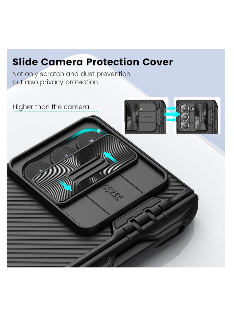 Aookay Case for Samsung Galaxy Z Fold 6 Case with Pen Holder & Hinge Protection [Kickstand] [Slide Camera Cover] Slim Protective Phone Case [Not Include the Pen] (Black)  - Image 3