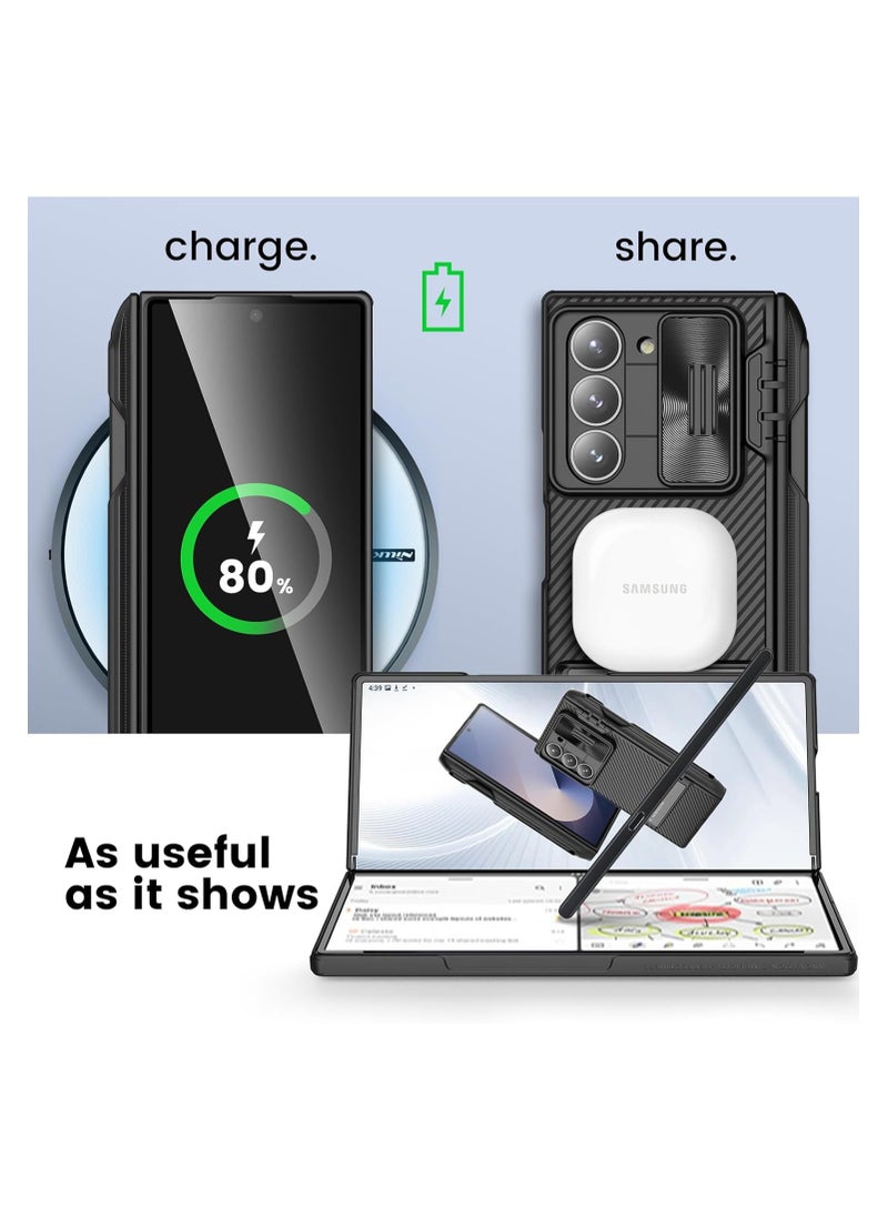 Aookay Case for Samsung Galaxy Z Fold 6 Case with Pen Holder & Hinge Protection [Kickstand] [Slide Camera Cover] Slim Protective Phone Case [Not Include the Pen] (Black)  - Image 5