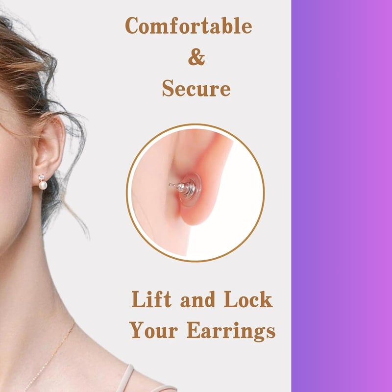 ST logo Hanging Tree Earring Backs, Earring Safety Back Stopper Clutch Ear Locking with Pad Hypoallergenic Earring Backings Jewellery Making Earring Findings Accessories (200 Pcs Earing Stoppers) - Image 5