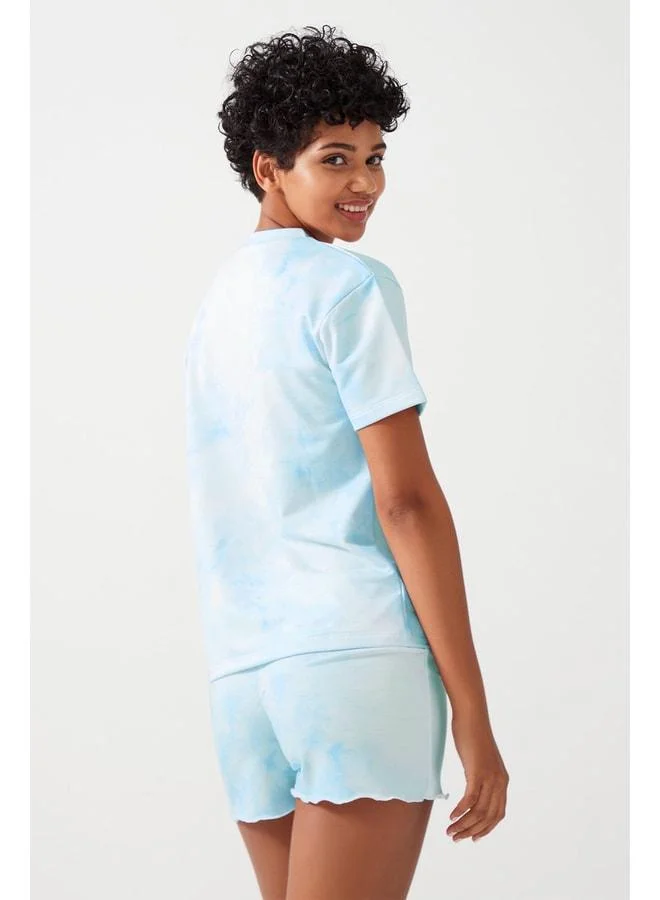 Los Ojos Women's Blue Batik Patterned Pajama Set PJ.