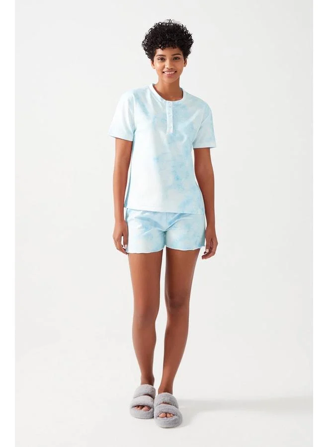 Los Ojos Women's Blue Batik Patterned Pajama Set PJ.