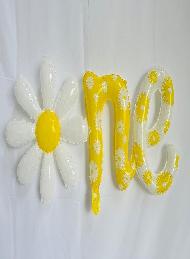 Atpata Funky ONE Daisy theme Foil Balloon for 1st Birthday Party Decorations, Cursive Yellow & White Theme with O N E Letters Cojoined | Ideal for Floral Theme, Daisy theme or Fun To Bee One Theme - Image 2