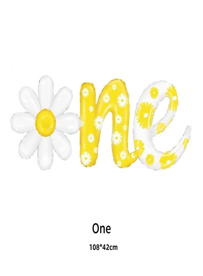 Atpata Funky ONE Daisy theme Foil Balloon for 1st Birthday Party Decorations, Cursive Yellow & White Theme with O N E Letters Cojoined | Ideal for Floral Theme, Daisy theme or Fun To Bee One Theme - Image 3
