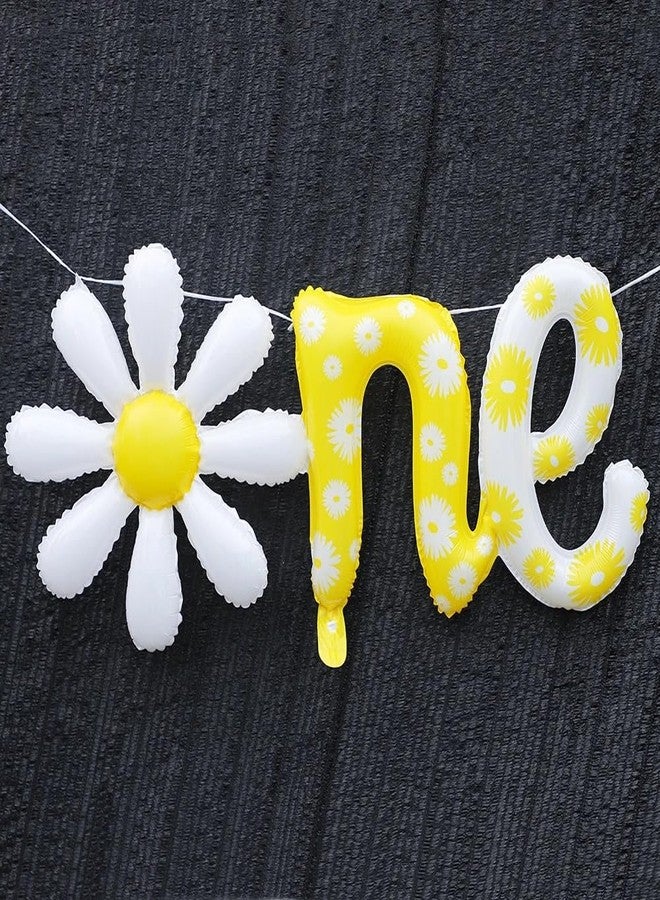 Atpata Funky ONE Daisy theme Foil Balloon for 1st Birthday Party Decorations, Cursive Yellow & White Theme with O N E Letters Cojoined | Ideal for Floral Theme, Daisy theme or Fun To Bee One Theme - Image 4
