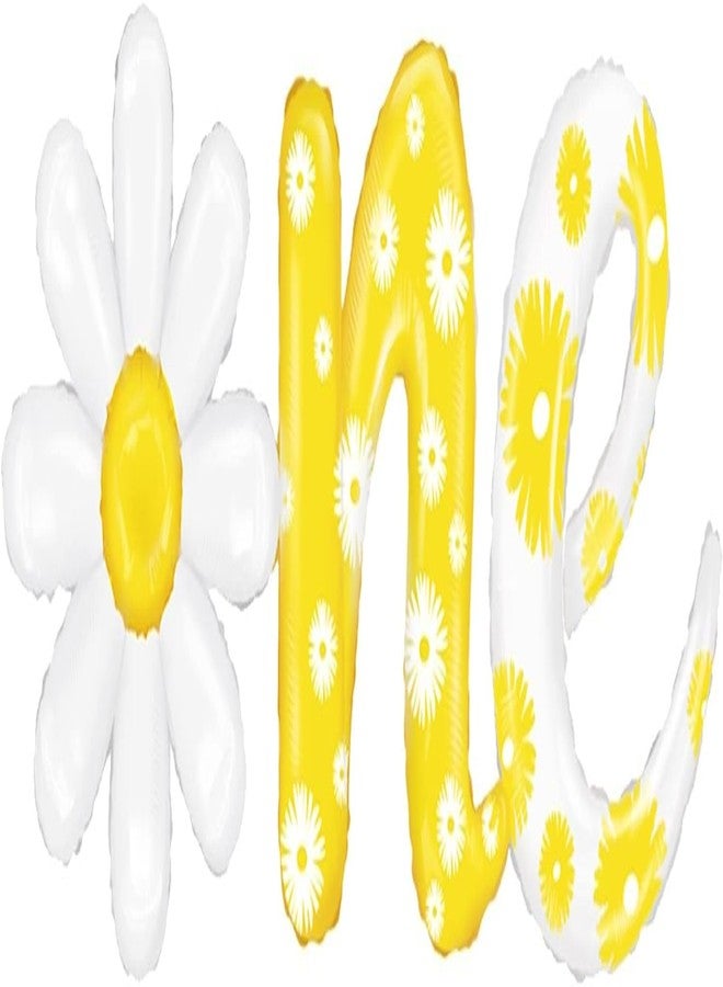 Atpata Funky ONE Daisy theme Foil Balloon for 1st Birthday Party Decorations, Cursive Yellow & White Theme with O N E Letters Cojoined | Ideal for Floral Theme, Daisy theme or Fun To Bee One Theme - Image 5