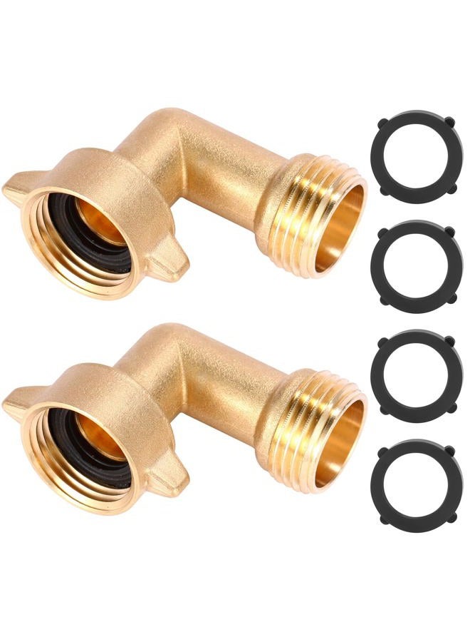 Sanpaint 2 Pack Garden Hose Elbow Connector 90 Degree, 3/4" Heavy Duty Brass Adapter with 4 O-Rings, Solid Brass Garden Hose Elbow - Image 1
