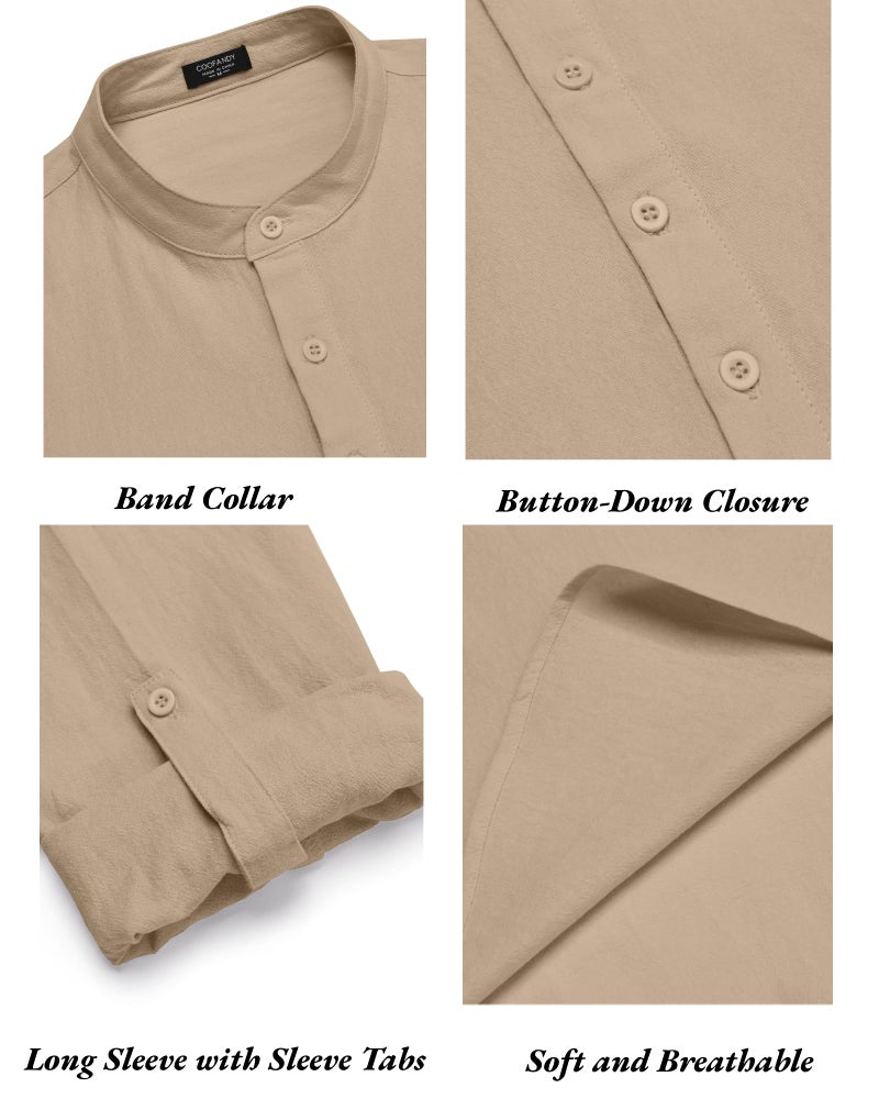 COOFANDY Men's 2 Pieces Cotton Linen Set Long Sleeve Henley Shirts Casual Beach Pants With Pockets Summer Yoga Outfits - Image 4