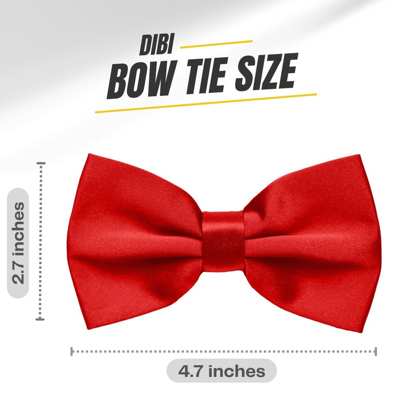 Dibi Mens Solid Color Formal Pre Tied Bow Ties - Mens Bowties - Adjustable Bow Tie (Red) - Image 3