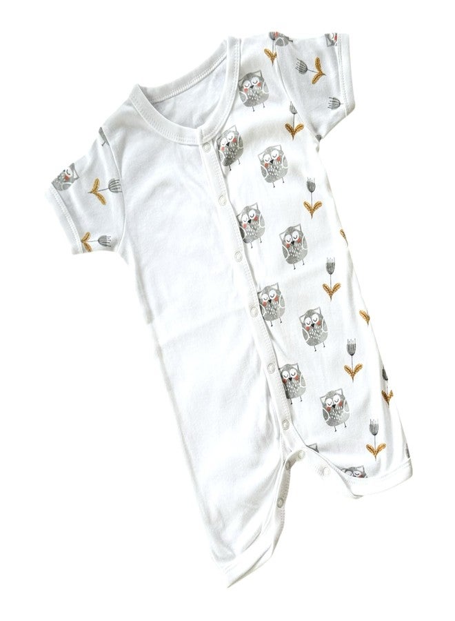 Picksparrow Baby Sleepsuit/Bodysuit/Romper/First Birthday Gift (Cotton, OWL, 6-12M) (Knee-Length, 6-12 Months) White - Image 1