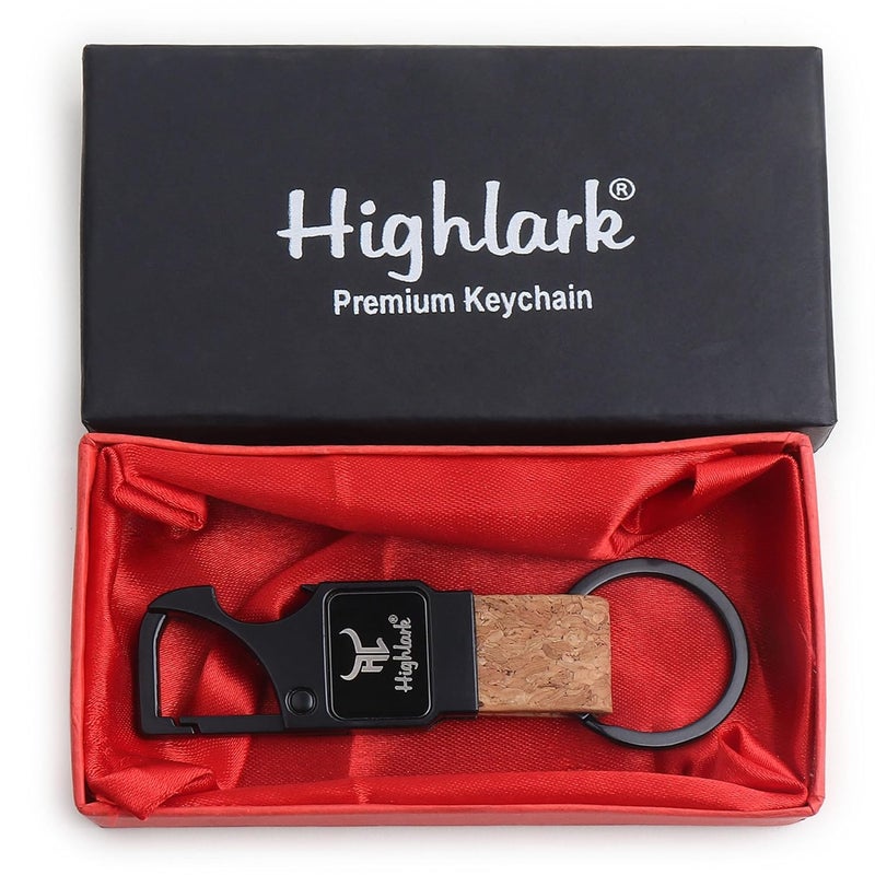 Highlark ® Luxury Metal & Leather Keychain |Modern Carabiner Hook |Premium Key Ring for Car, Bike, Office and Home Keys | Stylish Key Holder | Bottel opener keychain - Image 1