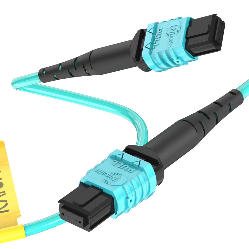 Karono Female MPO to MPO Fiber Optic Patch Cord - 33 ft (10M), 12 cores, MTP Compatible Type B, OM3 Multi-Mode Fiber for QSFP+Transceivers Application, Aqua - Image 1