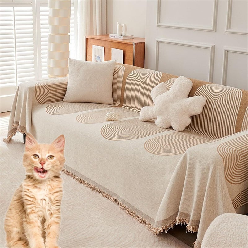 klarako Double Sided Chenille Sofa Cover, Four Seasons Chenille Sofa Cover, Double Sided Chenille Sofá Cover, Luxury Fine Chenille Double Sided Sofa Blanket Towel (Beige,180 * 420/70.7 * 165.4 in) - Image 1