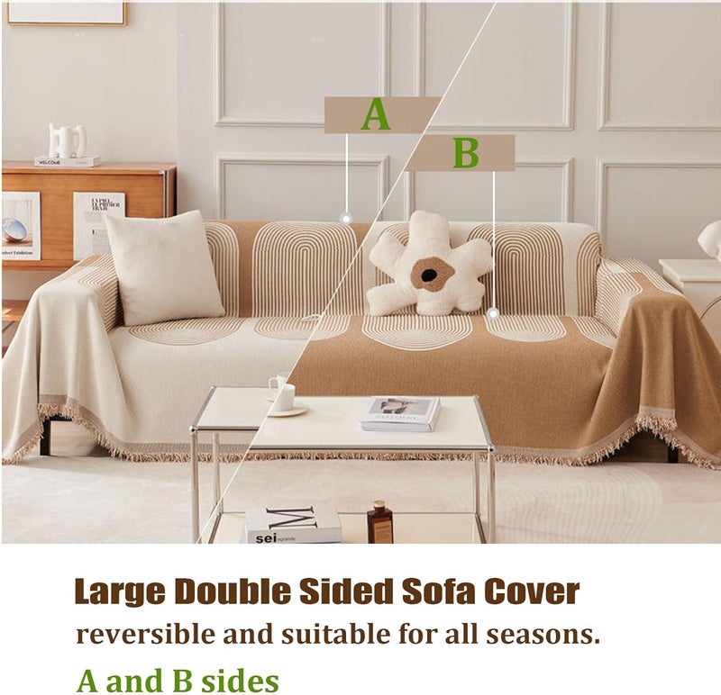 klarako Double Sided Chenille Sofa Cover, Four Seasons Chenille Sofa Cover, Double Sided Chenille Sofá Cover, Luxury Fine Chenille Double Sided Sofa Blanket Towel (Beige,180 * 420/70.7 * 165.4 in) - Image 2